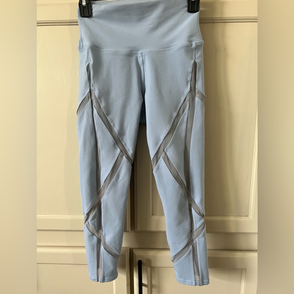 Alo Light Blue Leggings with Mesh Designs